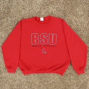 Ball State‎ University Sweater Men's Large Red BSU Crewneck Fleece Pullover